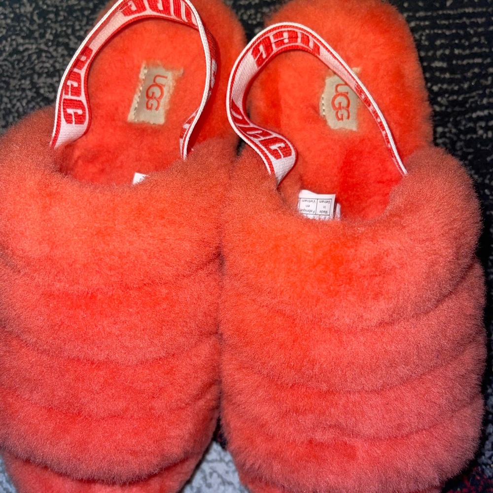 Orange Fluff Yeah Furry Ugg Slides